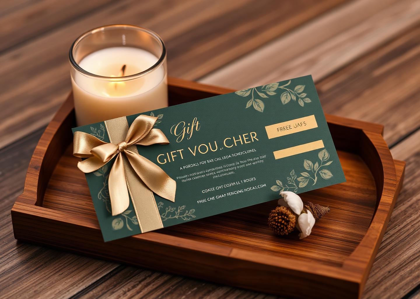 Voucher de presente Magical Senses em bandeja de madeira